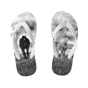 Chanclas Para Niños Fotografía del caballo blanco negro,