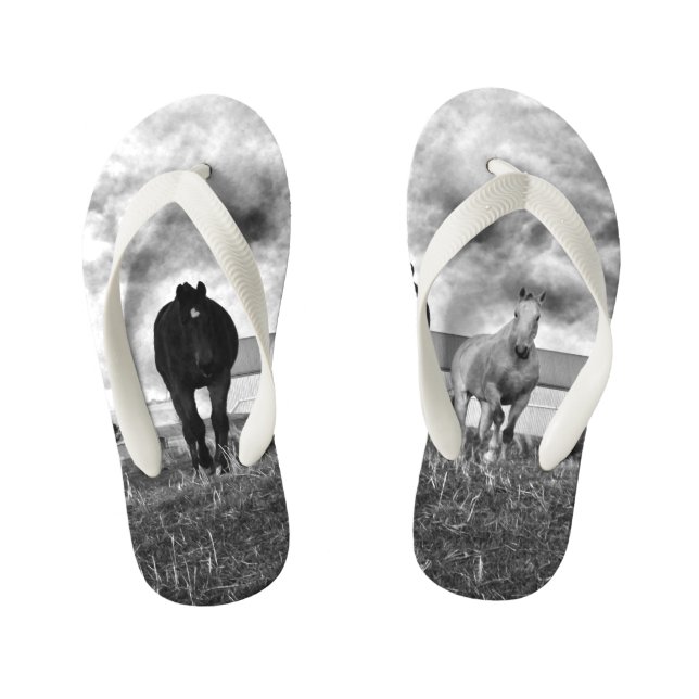 Chanclas Para Niños Fotografía del caballo blanco negro, (Plantilla)