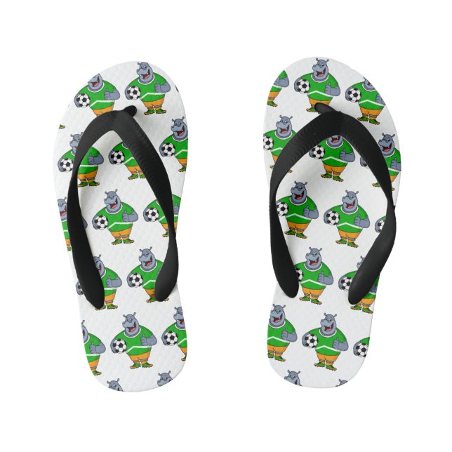 Chanclas Para Niños Funny hippo soccer player cartoon illustration  (Plantilla)