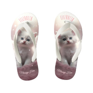 Chanclas Para Niños Gatito gitano rosado con alas de ángel