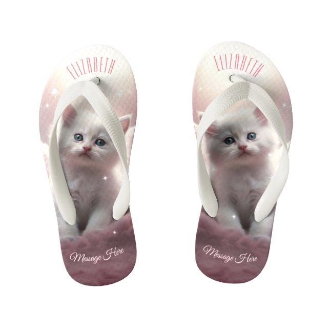 Chanclas Para Niños Gatito gitano rosado con alas de ángel (Plantilla)