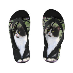 Chanclas Para Niños Gato de Tuxedo en la ventana Pintura de arte anima
