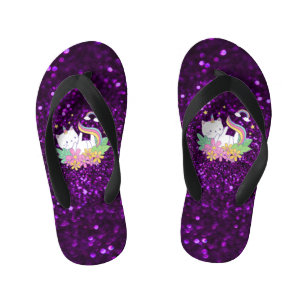 Chanclas Para Niños Glamour de Purpurina de espuma morada de gato kawa
