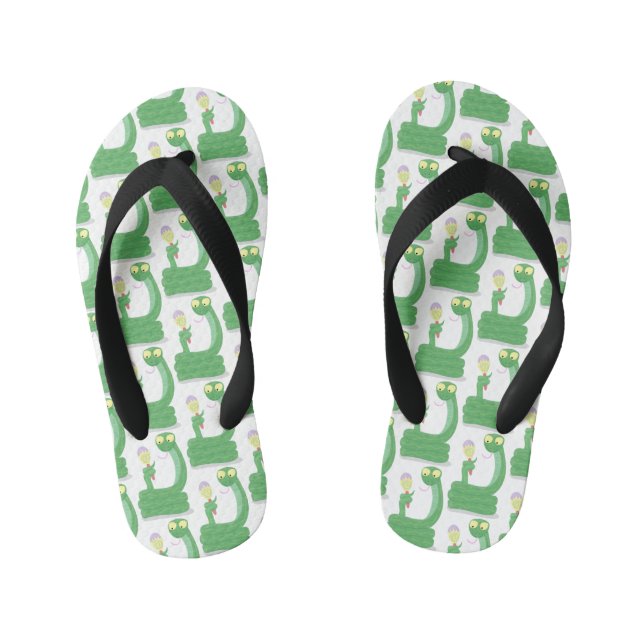 Chanclas Para Niños Graciosa serpiente verde con maraca personalizado (Plantilla)