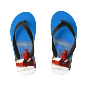 Chanclas Para Niños Gran pintura de faro rojo - Arte original