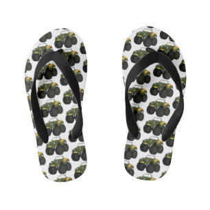 Chanclas Para Niños Green monster truck cartoon illustration 
