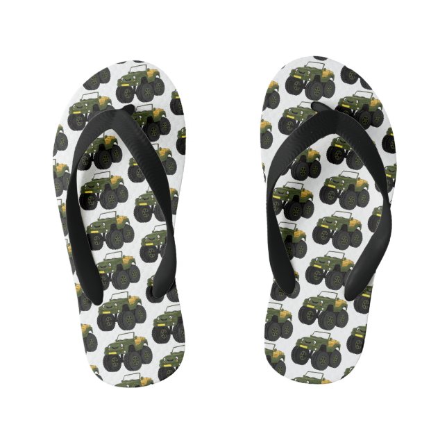 Chanclas Para Niños Green monster truck cartoon illustration  (Plantilla)
