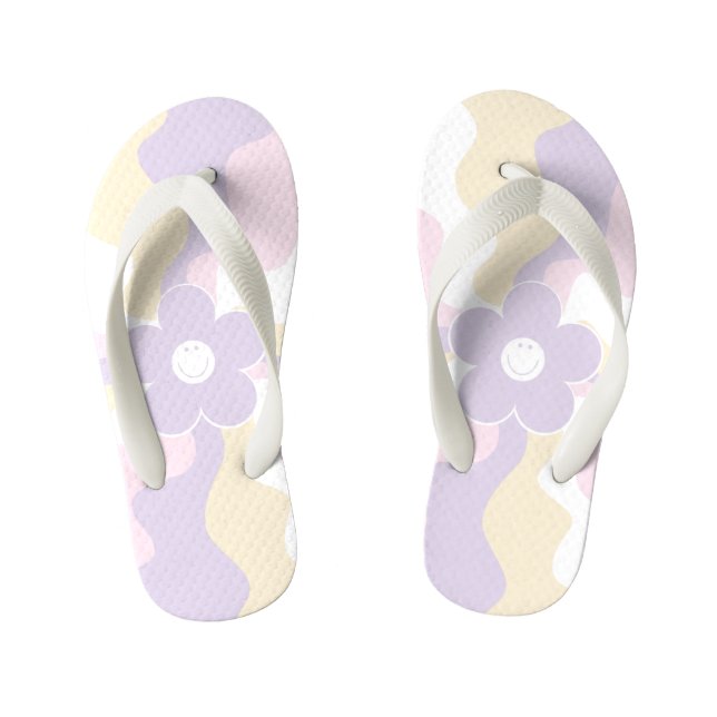 Chanclas Para Niños Happy Retro Daisy - Pastel rosa, amarillo y púrpur (Plantilla)