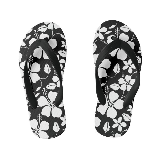 CHANCLAS PARA NIÑOS HAWAIIAN HULA (HIBISCO) NEGRO (Plantilla)