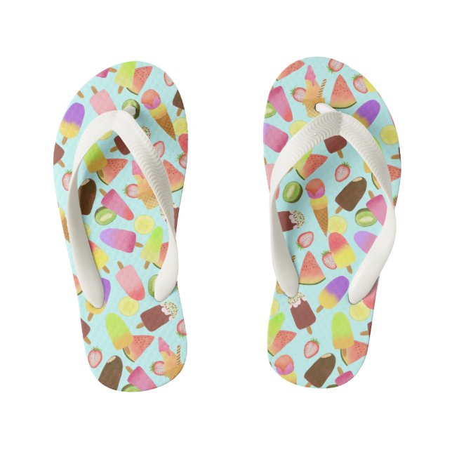 Chanclas Para Niños Helado Verde azulado. Flip Flops de niños (Plantilla)