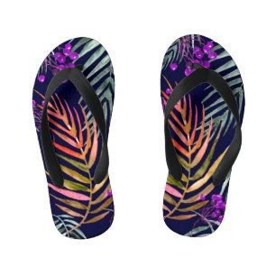 Chanclas Para Niños Hojas de acuarela tropical, salpicaduras abstracta
