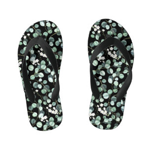 Chanclas Para Niños Hojas de eucalipto: Patrón de flores blancas