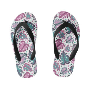 Chanclas Para Niños Hojas de Monstera Rosada Tropical