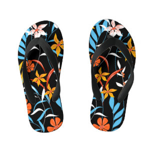 Chanclas Para Niños Hojas tropicales coloridas: patrón de fondo oscuro