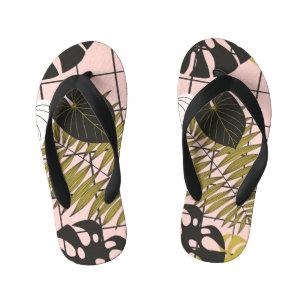 Chanclas Para Niños Hojas tropicales, flores, patrón pintado a mano.