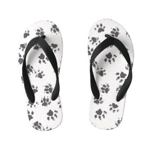 Chanclas Para Niños Huellas de trazo: Perro Monocromo sin soldadura.