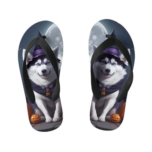 Chanclas Para Niños Husky Dog Halloween Adventure Moonlit Magic Spooky (Plantilla)