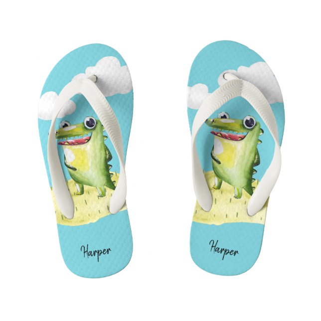 Chanclas Para Niños Ilustracion Cute Gator con tu nombre (Plantilla)