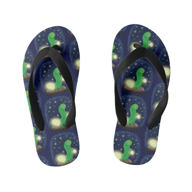 Chanclas Para Niños Ilustracion personalizado de gusano de brillo verd (Plantilla)