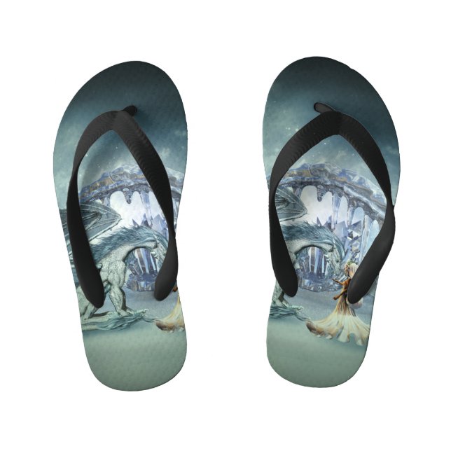 Chanclas Para Niños Impresionante dragón de hielo (Plantilla)