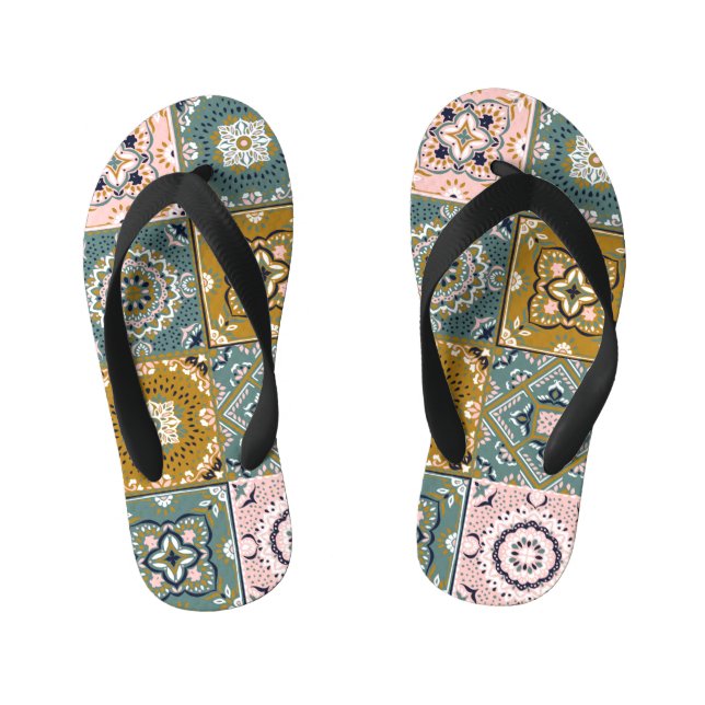 Chanclas Para Niños Indio de Talavera: Patchwork, mosaico étnico. (Plantilla)