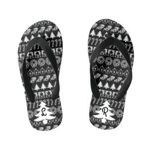 Chanclas Para Niños Iniciales   Patrón de Navidades Icónicos en blanco