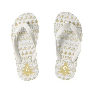 Chanclas Para Niños Iniciales   Patrón de Navidades iónicos dorados 