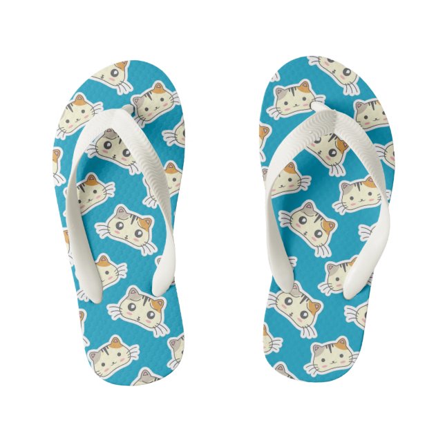 Chanclas Para Niños Kawaii Cute Feliz Pequeño Gatito. (Plantilla)