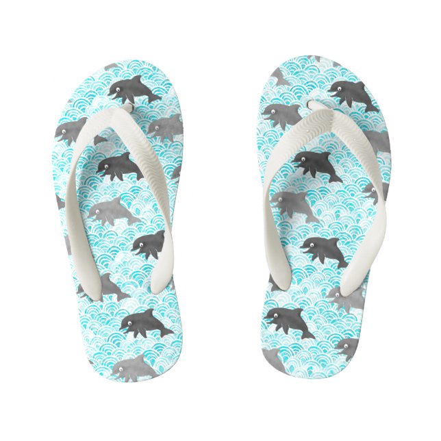 Chanclas Para Niños Keiki Watercolor Dolphin Wave (Plantilla)