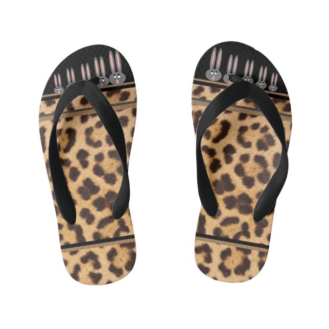 Chanclas Para Niños Kids Leopard Print Bunny Toes Flip Flops (Plantilla)