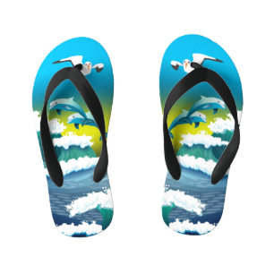 Chanclas Para Niños La playa de los delfines de la gaviota Flip Flops