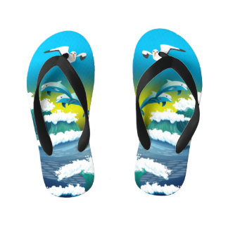 Chanclas Para Niños La playa de los delfines de la gaviota Flip Flops