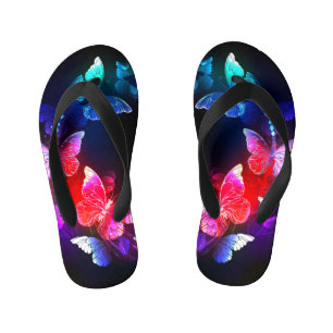Chanclas Para Niños Las mariposas nocturnas brillantes de Neon en el f