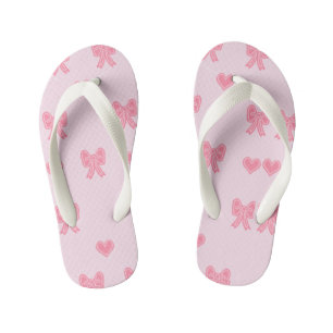 Chanclas Para Niños Lazos y Corazones Rosados Cute Coque