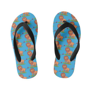 Chanclas Para Niños León feliz con ilustracion personalizado de maripo