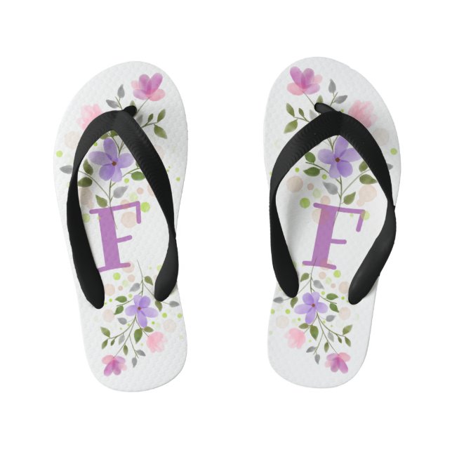 Chanclas Para Niños Letra inicial F Plus Diseño floral (Plantilla)