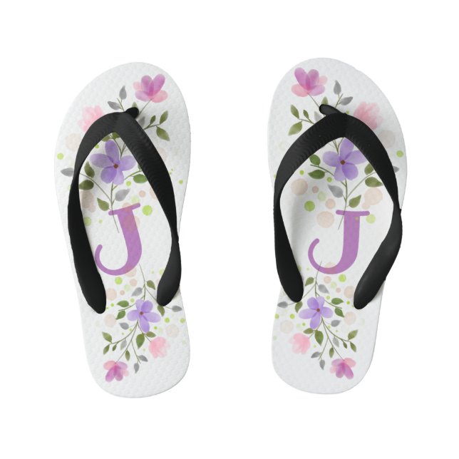 Chanclas Para Niños Letra inicial J Plus Diseño floral (Plantilla)