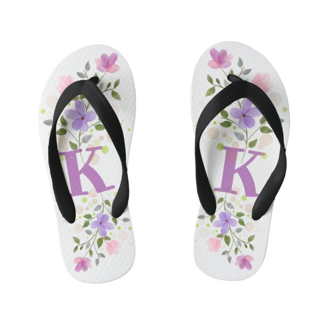 Chanclas Para Niños Letra inicial K Plus Diseño floral (Plantilla)