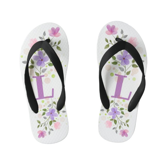 Chanclas Para Niños Letra inicial L Plus diseño floral (Plantilla)