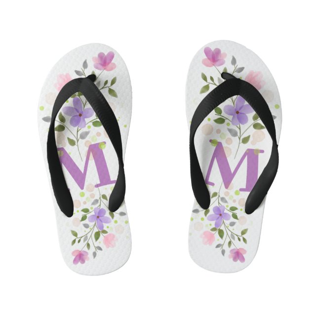 Chanclas Para Niños Letra inicial M Plus Diseño floral (Plantilla)