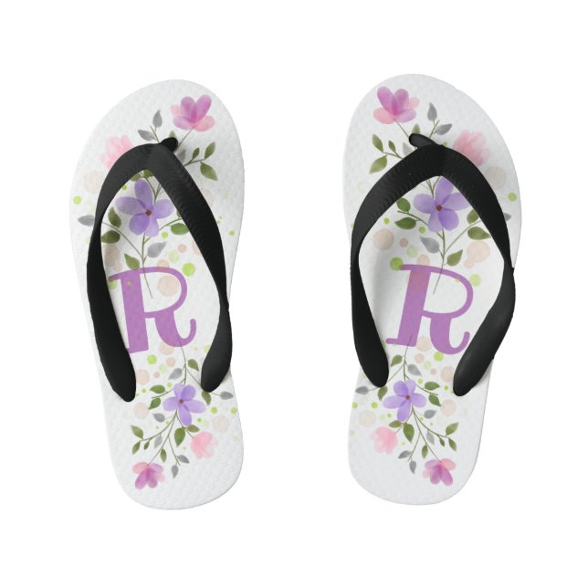 Chanclas Para Niños Letra inicial R Plus Diseño floral (Plantilla)