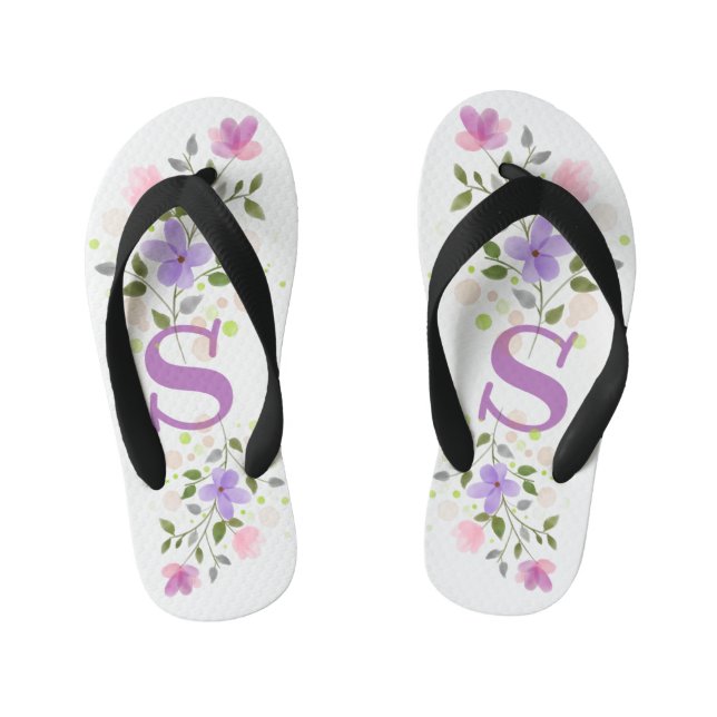 Chanclas Para Niños Letra inicial S Plus Diseño floral (Plantilla)