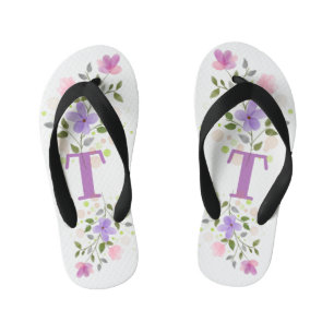 Chanclas Para Niños Letra inicial T Plus Diseño floral
