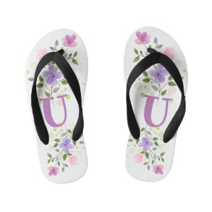 Chanclas Para Niños Letra inicial U Plus Diseño floral