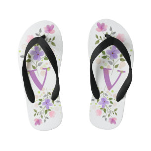 Chanclas Para Niños Letra inicial V + diseño floral