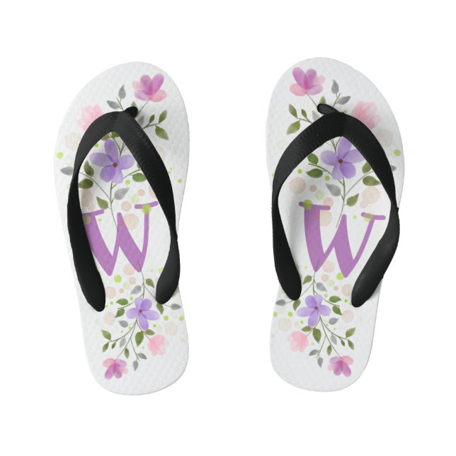 Chanclas Para Niños Letra inicial W Plus Diseño floral (Plantilla)