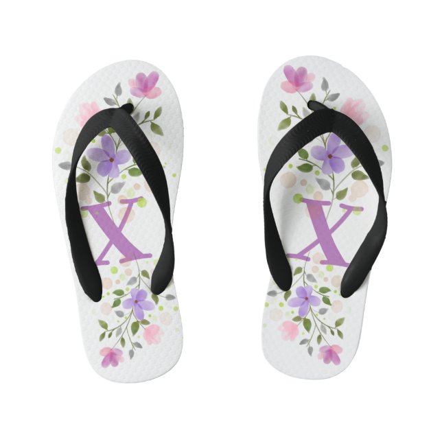 Chanclas Para Niños Letra inicial X Plus Diseño floral (Plantilla)