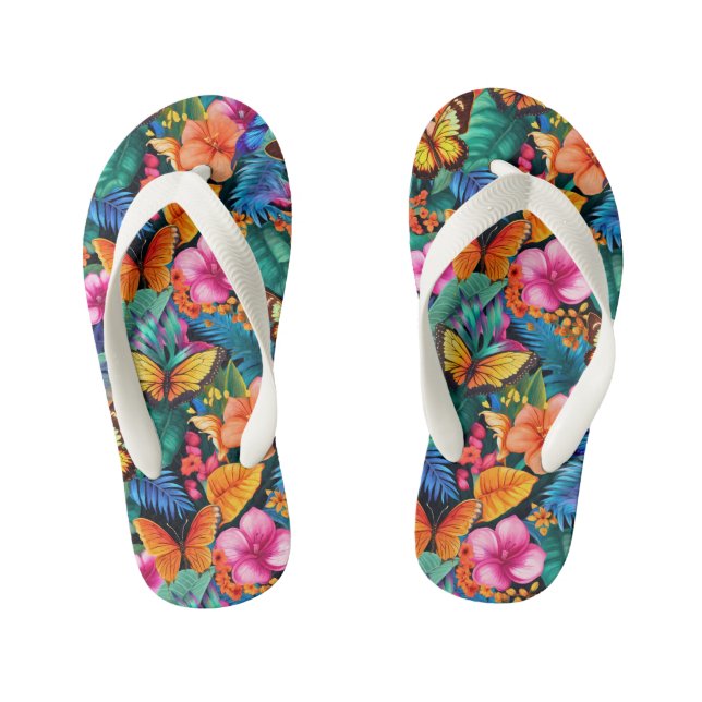 Chanclas Para Niños lindo chica mariposas patrón de flores (Plantilla)