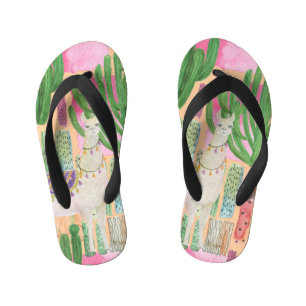 Chanclas Para Niños Llamas acuarelas, cactus: patrón sin costura.