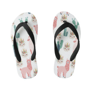 Chanclas Para Niños Llamas rosadas lindas y cactus verdes